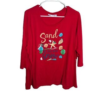 Kiwi Fresh Blouse Women's 1X Red Christmas T-Shirt Sand is the New Snow Shells